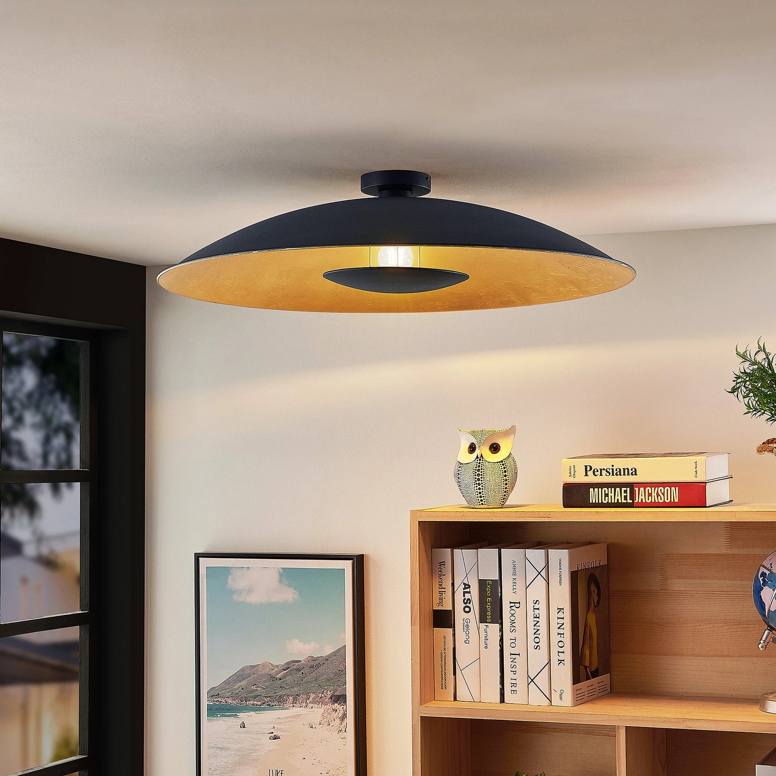 Lindby laevalgusti Narisara, Ø 80 cm, E27, must-kuldne