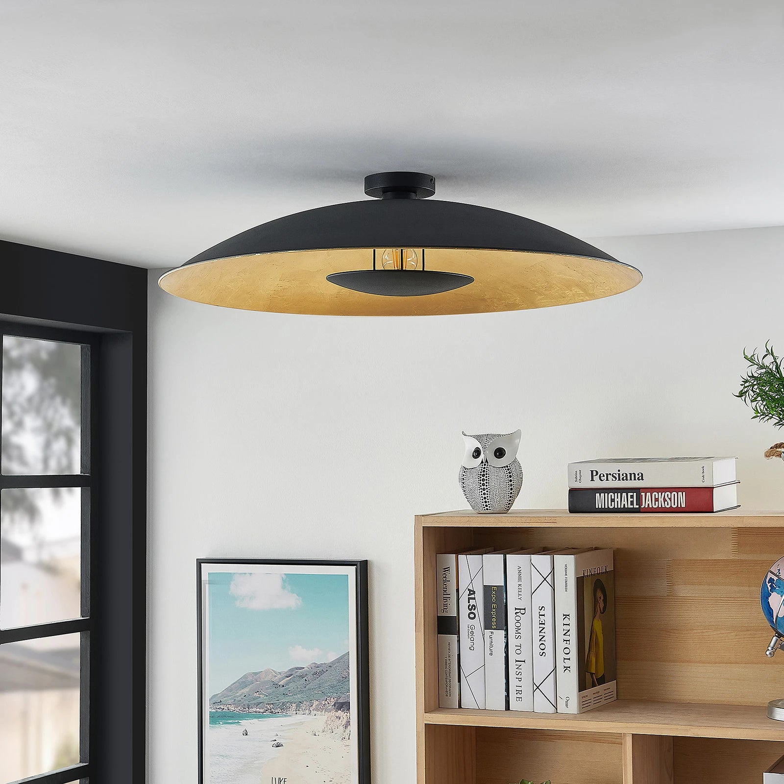 Lindby laevalgusti Narisara, Ø 80 cm, E27, must-kuldne