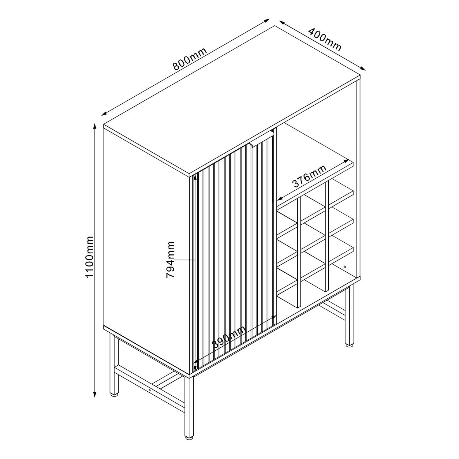 Veinikapp HELVE veiniriiuliga 80x40xK110cm, melamiin