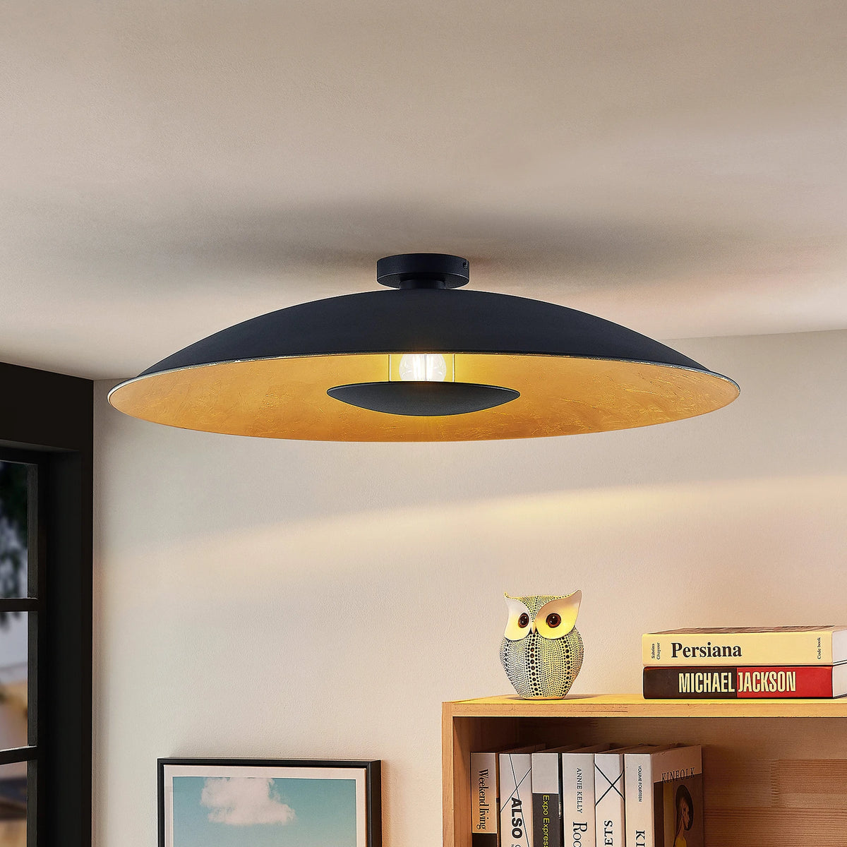 Lindby laevalgusti Narisara, Ø 80 cm, E27, must-kuldne