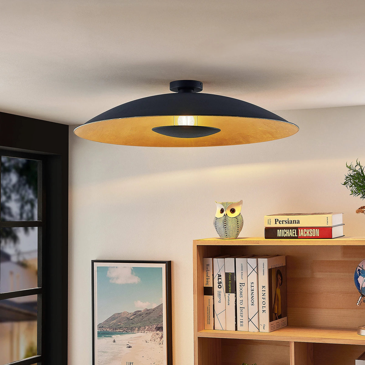 Lindby laevalgusti Narisara, Ø 80 cm, E27, must-kuldne